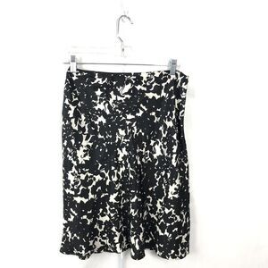 Ralph Lauren Silk Skirt Size 8‎ Petite Black White Floral Career Cocktail